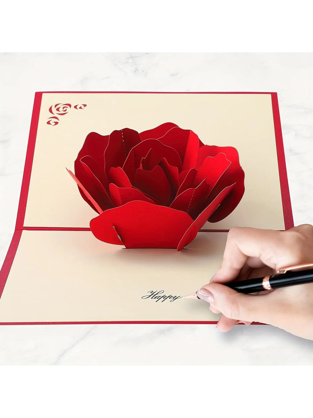 3D Pop-Up Verjaardagskaart met Roos - Perfect voor Jubileum Moederdag Bruiloft met Envelop