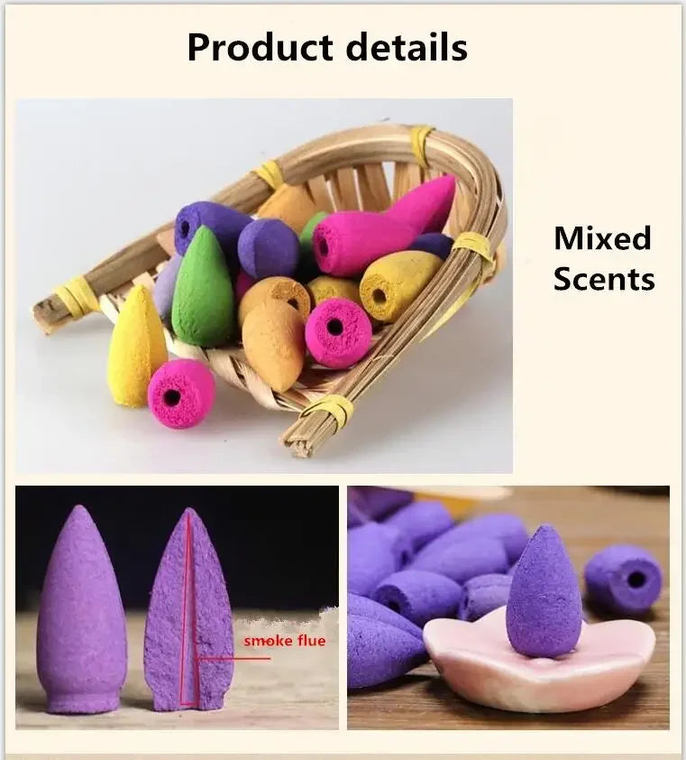 Natuurlijke Wierook Kegels Mix - Roos Jasmijn Lavendel Osmanthus Sakura Backflow Wierook