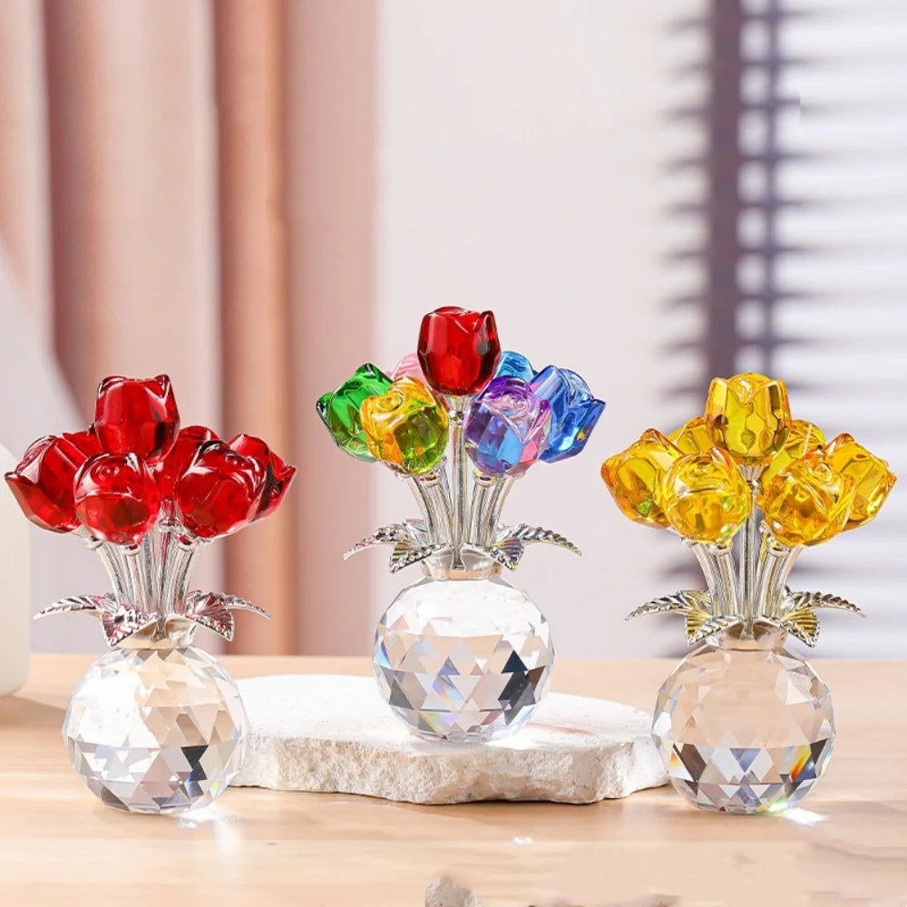Kristallen Glazen Roos Romantisch - Gesimuleerde Bloemen Kunstmatige Bloem Boeket Handgemaakt Kristal Roos Kantoor Decoratie